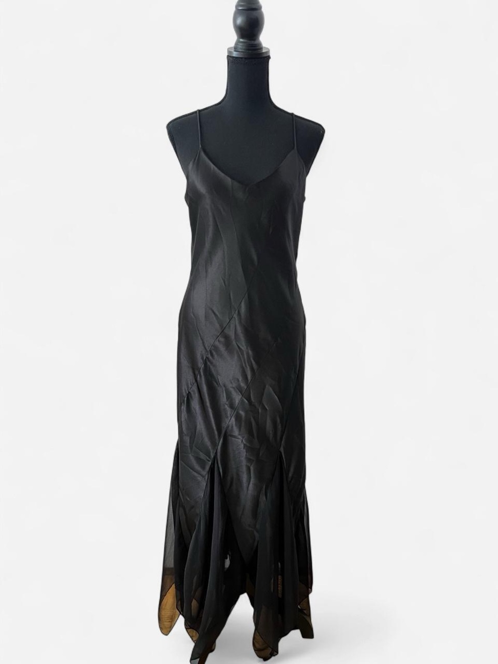 90s Y2K Bias-Cut Slip Gown Formal Evening Black Dress Soft Goth Whimsygoth Sz 12